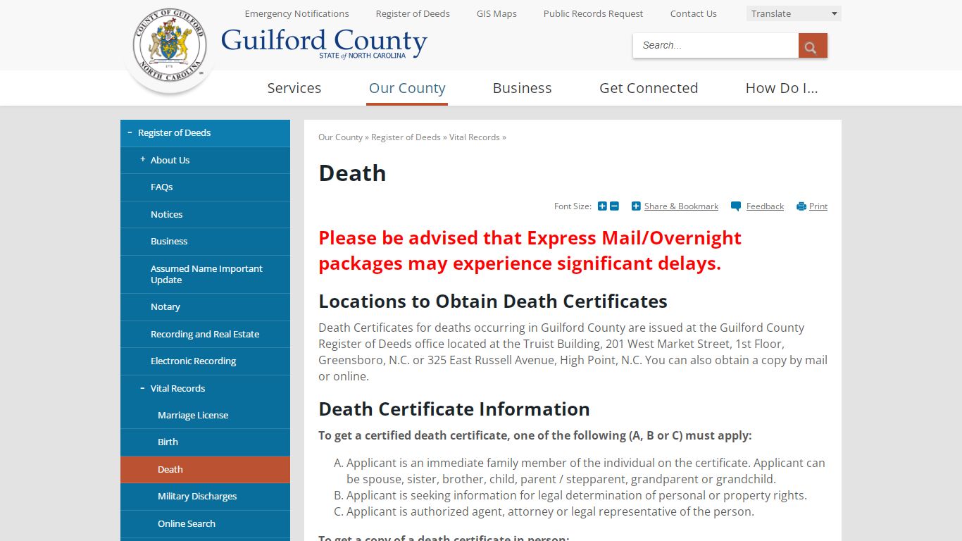 Death | Guilford County, NC